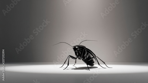 Realistic Black Cockroach on Minimalist Background in Soft Light