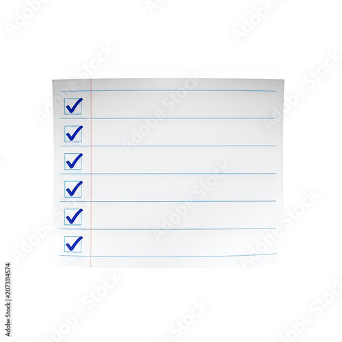 A notepad with blue check marks on the left side