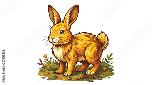 Canvas Print Cute Orange Rabbit Standing Upright.