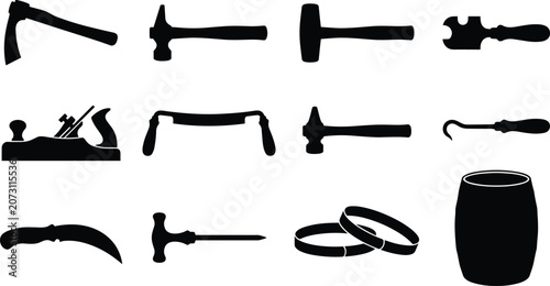 Fotografía Professional Traditional Cooperage and Barrel Making Hand Tool Silhouette Icon S