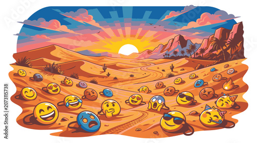 Tableau sur toile Collection of various happy emojis.