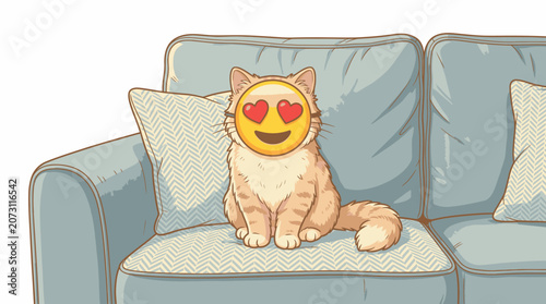Konstfotografi Cartoon cat with heart eyes emoji.