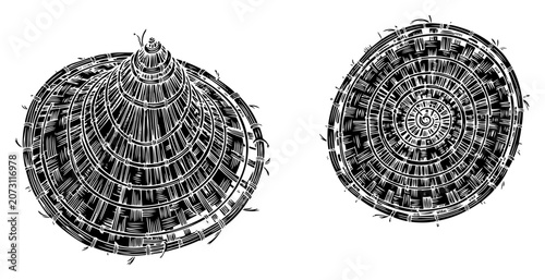 Photos Conical straw hat woven bamboo traditional headwear in detailed sketch style