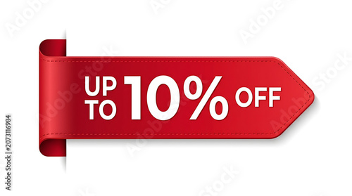 Red sale arrow with up to 10 percent off text