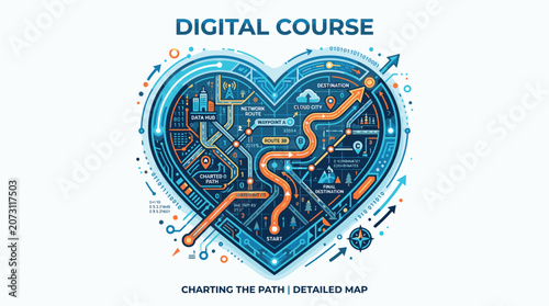 Tableau sur toile Digital Course Heart Map Blueprint.