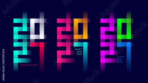 2027 New Year Numbers. Creative festive graphic design set. Bright color gradients. Vector illustration.	