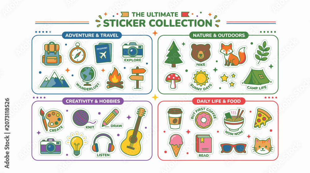 Obraz premium Colorful sticker icons on white background.