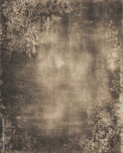 Vintage Damask Grunge Background Antique Floral Texture Distressed Paper Elegant Design