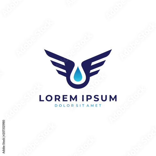Modern water drop wing logo with blue gradient style, ideal for wellness, spa, clean water, healthcare, skincare, and eco-friendly brands.