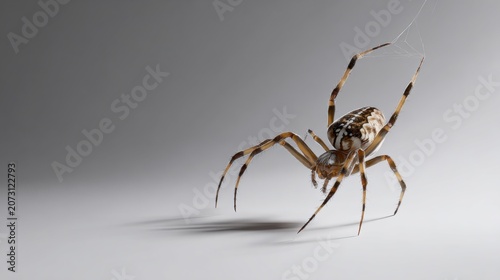 Close-up of a Realistic Spider Crawling on a Neutral Background