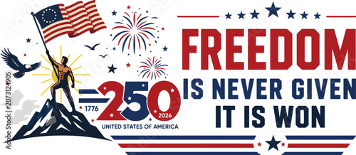 Tableau sur toile Patriotic vector illustration celebrating the 250th anniversary of the United States of America (1776–2026)