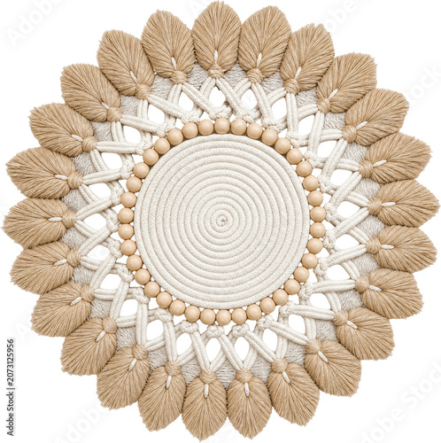 Boho macrame wall hanging nursery decor isolated on transparent background