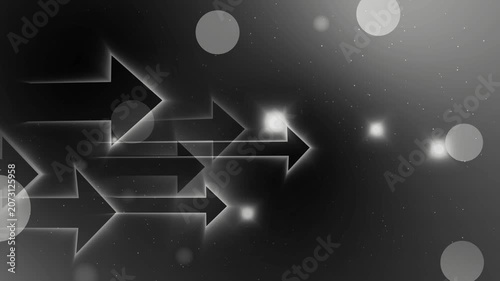 Abstract background with glowing neon arrows with soft light circles and a modern tech look animation