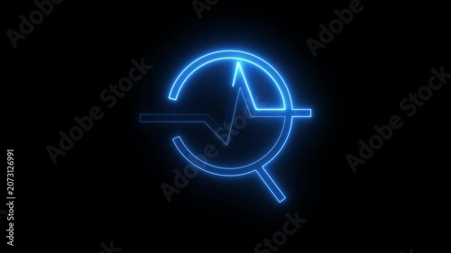 Neon blue heart rate signal pulse icon pulsating in circular frame motion graphic.