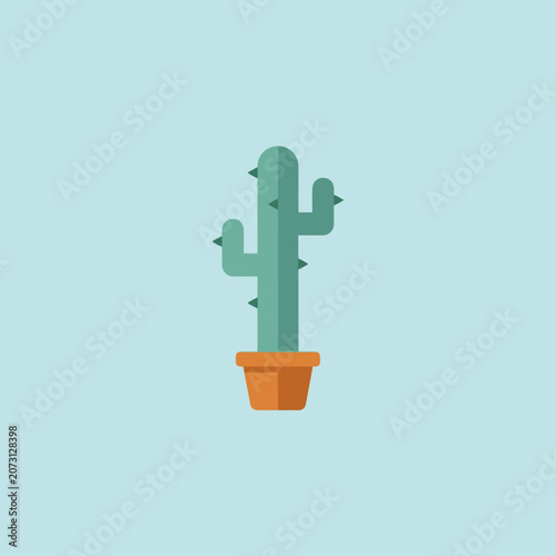 Flat vector illustration of a green cactus in a clay pot