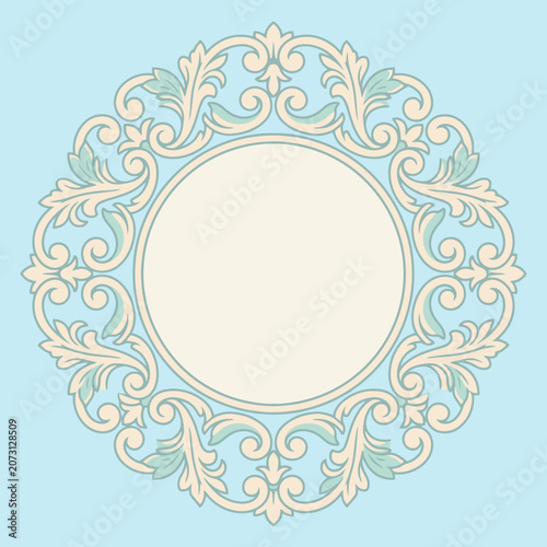 Elegant floral circular frame on a blue background