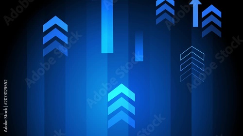 Abstract futuristic background with glowing vertical lines and upward arrows, modern digital design with space for text animation