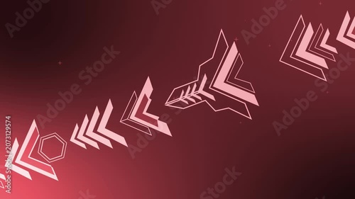 Abstract gradient background with glowing geometric arrows and chevron shapes moving diagonally across the frame animation