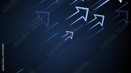 Abstract dark background with glowing upward arrows and diagonal dotted lines, suggesting growth progress and rising success animation