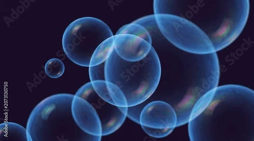 Картината върху платно Transparent floating orbs creating a dark background filled with layered soft bl