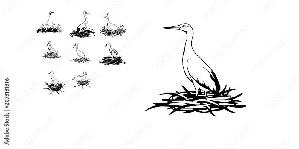 Fototapeta premium Crane Nesting Outline Icon