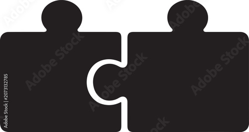 Obraz na plátně Black silhouette jigsaw connection icon with joining puzzle pieces, symbol of unity and teamwork