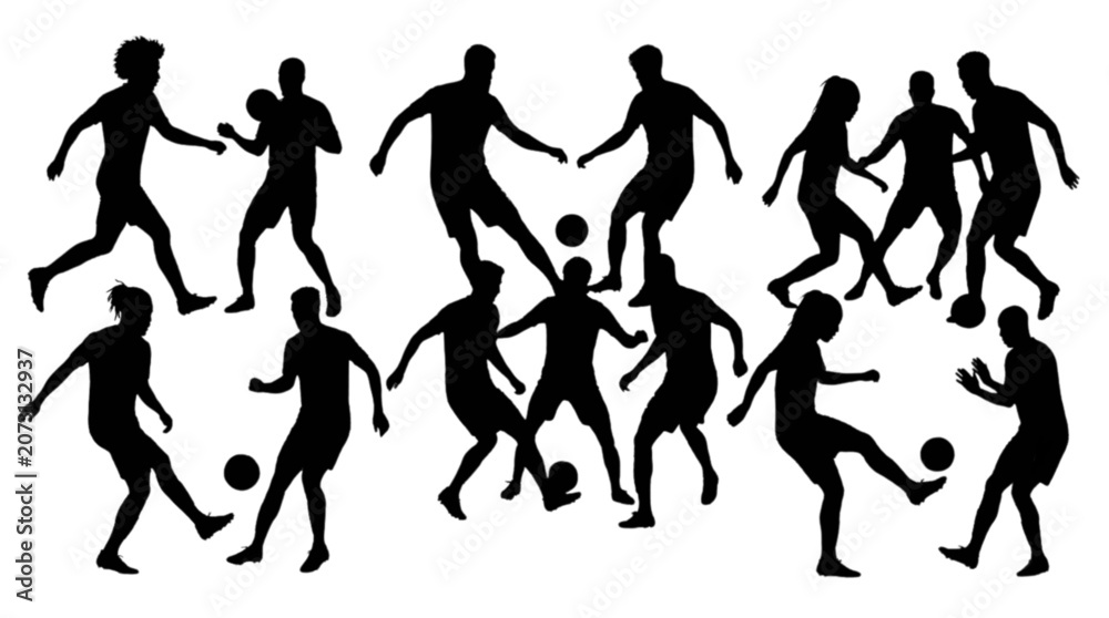 Obraz premium Group of people running in a row or jogging exercise silhouette vector illustration