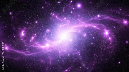 Luminous purple spiral galaxy in deep starry space.