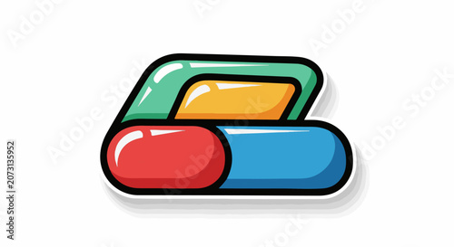 A colorful graphic illustration of overlapping capsules