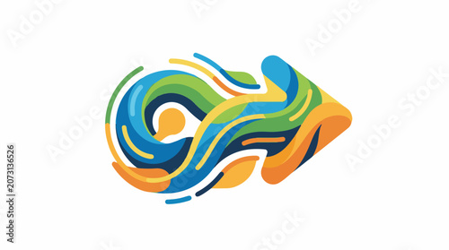 A colorful abstract graphic design with swirling shapes and lines
