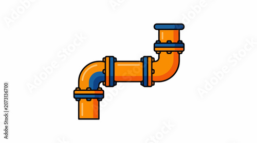 A cartoon-style orange pipe with blue fittings and three sections