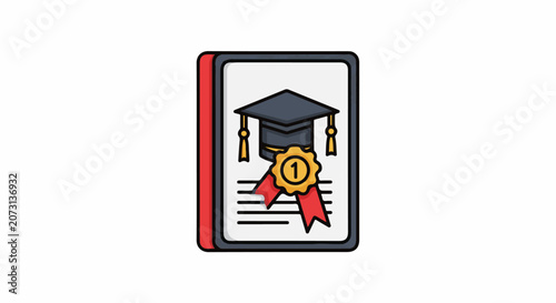 A cartoon-style illustration of a graduation certificate