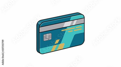 A teal-colored credit card with a silver stripe and gold accents