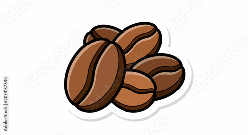 Cartoon illustration of four brown coffee beans grouped together