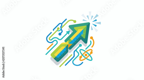 Colorful abstract graphic illustration with arrow and swirling lines