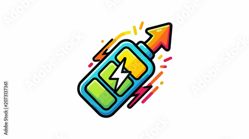 Colorful battery icon with lightning bolt and arrow