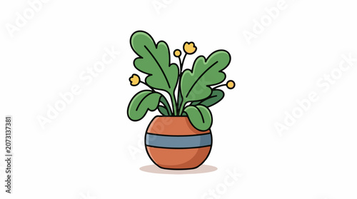 A cartoon potted plant with green leaves