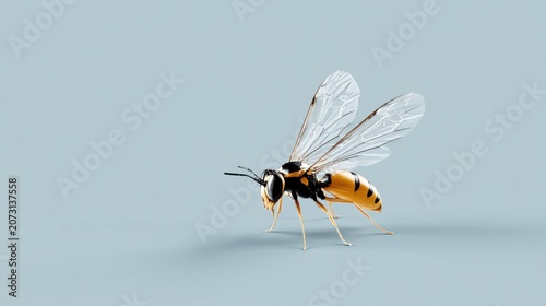 Detailed Close-up of a Realistic Honey Bee on Gray Background