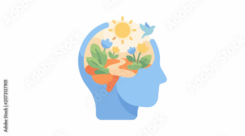 A blue human head with a garden inside