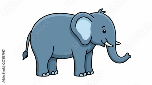 A blue cartoon elephant with a large ear and white toenails