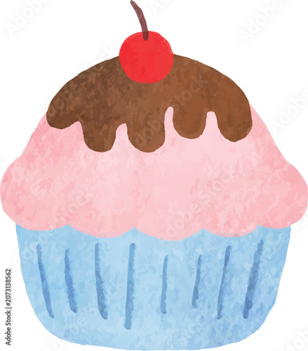 watercolor cupcake strawberry chocolate glaze food dessert