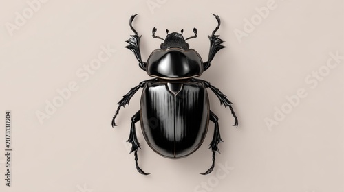 Realistic Black Beetle on Neutral Background for Creative Projects