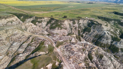 Aerial view of Horsethief Canyon in Alberta, Canada