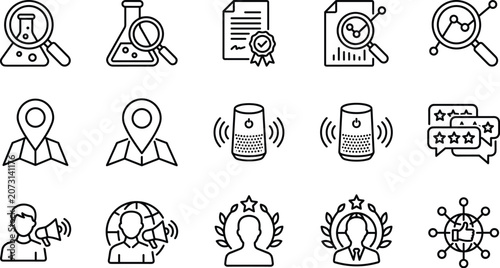 Quadro em tela Business data analytics marketing and global communication line icon set