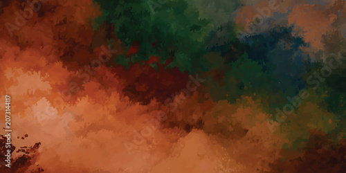Fotografie Abstract Earth Tone Painting Background with Rich Green and Brown Texture