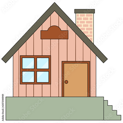 Cartoon house with a triangular roof.