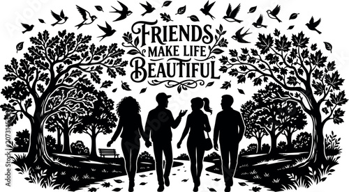 Friends make life beautiful heartwarming friendship day illustration
