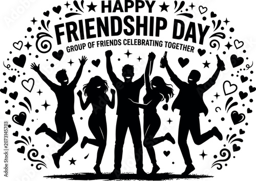 Happy friendship day celebration with group of friends silhouette
