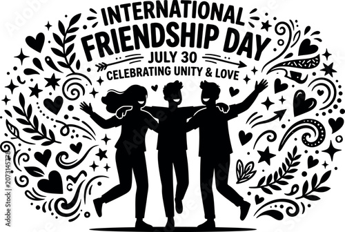 Friendship day illustration three friends celebrating unity and love july 30th design