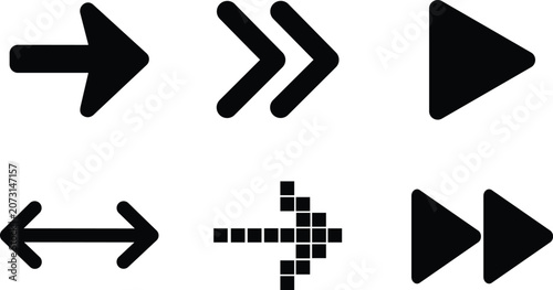 Black arrow icons collection isolated on white background, simple arrow symbols set with direction and double arrow signs 